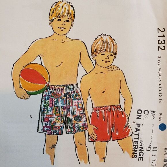 Vintage 90s Kwik Sew Pattern 2132 Uncut Boys Swim Trunks 4 5 6 7 8 10 12 14 - Picture 1 of 3
